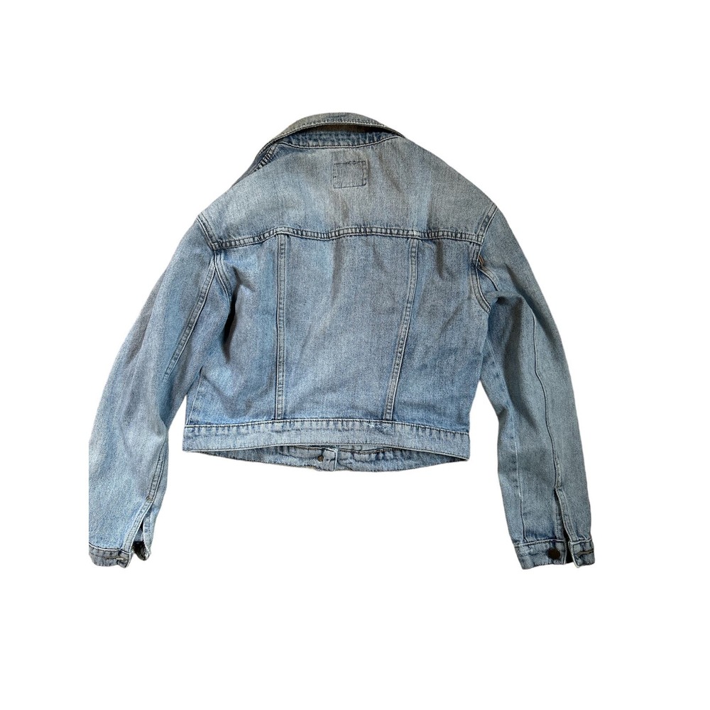 Old Navy Distressed Jean Denim Jacket White Paint Spattered Size SP Petite SM - Picture 7 of 8